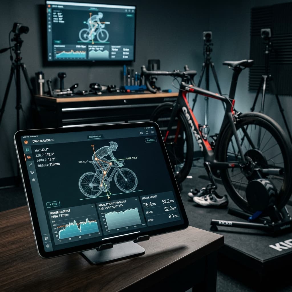 Expert analyzing advanced bike fit data